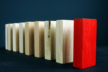 Leadership or unique and difference concept. Line from wooden blocks.