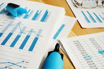 Business assessment concept. Financial reports for auditing.