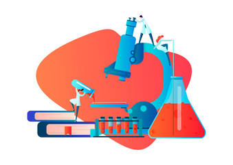 Doctors do research on patient tests, medical laboratory and health workers, microscopic examination, vector illustration for web sites and landing pages