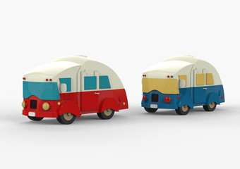 Vintage camping cars for all family. 3d render