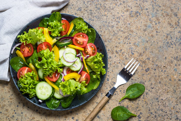 Fresh vegetables salad top view.
