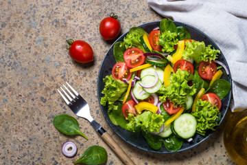 Fresh vegetables salad top view.