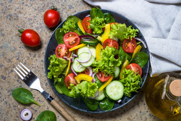 Fresh vegetables salad top view.