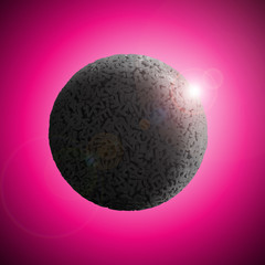 Big data concept. Huge amount 3d letters and numbers of concrete material ball, big data globe in pink space background. 3D illustration.