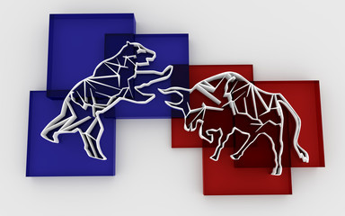 3D artwork of bull and bear wall art illustration