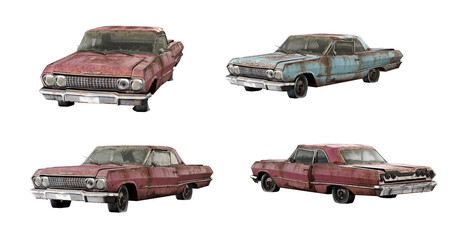 3d-renders of rusty muscle car (without shadows)