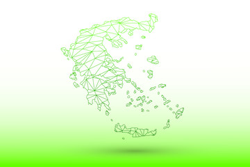 Greece map vector of green color geometric connected lines using triangles on light background illustration meaning strong network