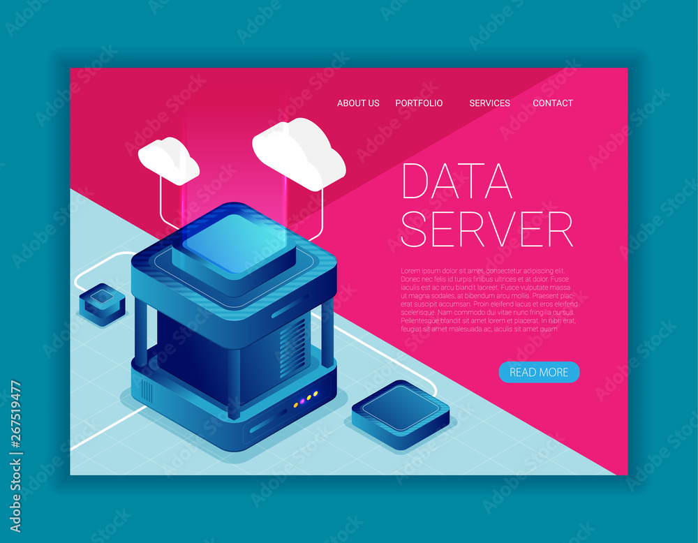 Poster abstract data server isometric icon, digital technology vector