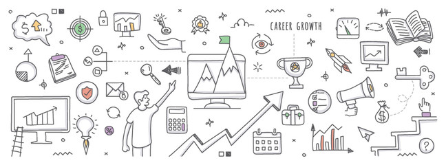 Career growth in doodle illustration