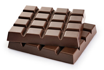 Dark chocolate bars isolated on white background.