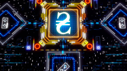 Hryvnia money cyber futuristic symbol. Abstract finance and business 3d render