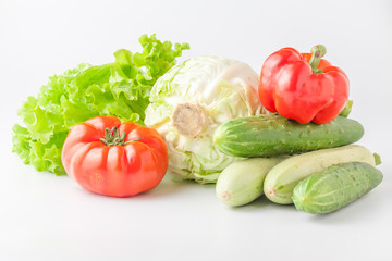 Cucumbers and tomatoes for diet and healthy eating. Fresh vegetables