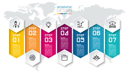 Seven colorful bars with business icon infographics.