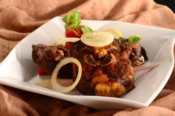 spicy grilled oxtail, slightly blackish brown shiny