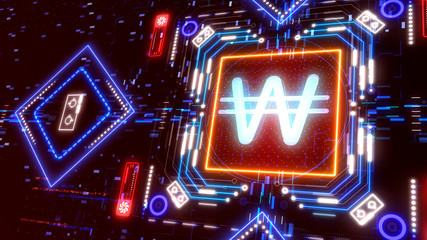 Future of Korean currency won. glitch background for business and finance.