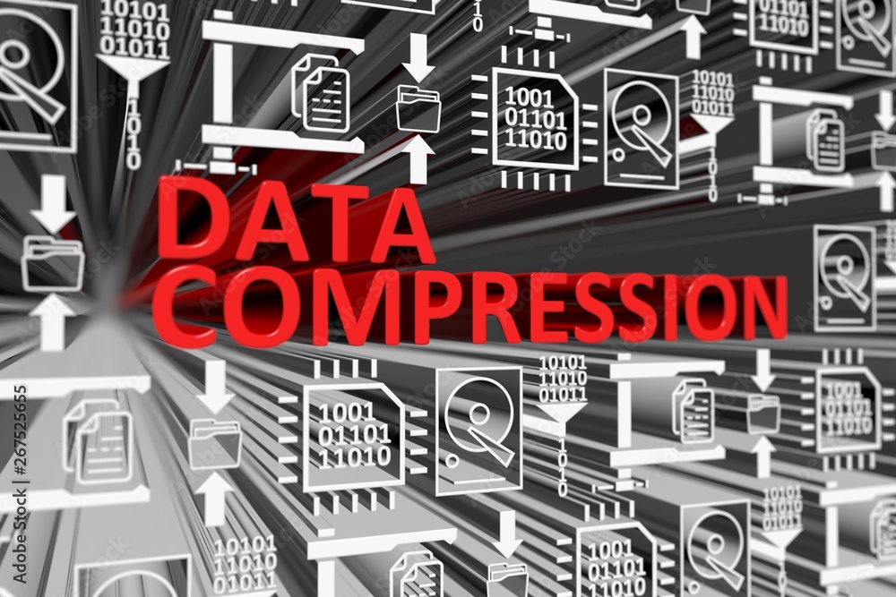 Poster data compression concept blurred background 3d render illustration