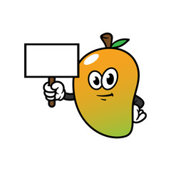 Cartoon Mango Character Holding a Blank Sign