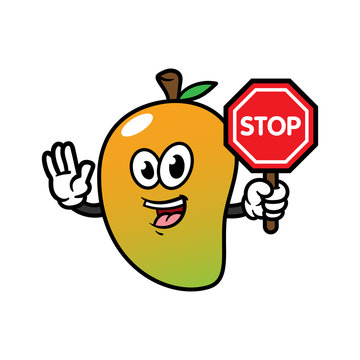Cartoon Mango Character Holding a Stop Sign