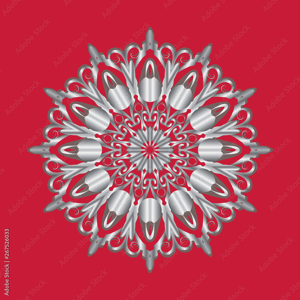 Poster simple silver circular pattern on red background