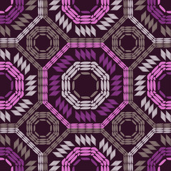 Trendy seamless pattern designs. Octagons from ethnic stripes. Boho. Vector geometric background. Can be used for wallpaper, textile, invitation card, wrapping, web page background.