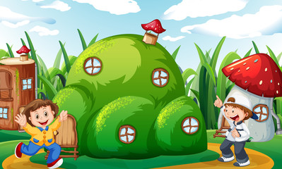 Happy children at fantasy house