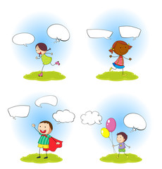 Set of children with speeach balloon