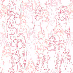 Seamless  Vector illustration of crowd of women