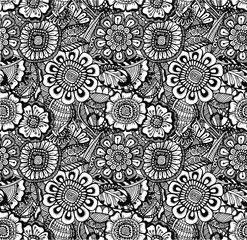 Seamless pattern with flowers. Black. Vector