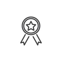 Quality medal line icon. linear style sign for mobile concept and web design. Star award Badge outline vector icon. Symbol, logo illustration. Pixel perfect vector graphics