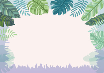 Naklejka premium Frame with tropical leaves. Tropical background.