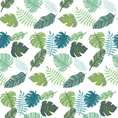 Sheamless pattern with tropical leaves. Tropical background.