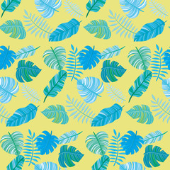 Sheamless pattern with tropical leaves. Tropical background.