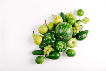 Assorted Raw Fresh Organic Green Vegetables. Flat lay, top view