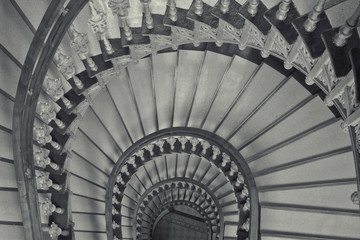 Historic stairs in black and white.