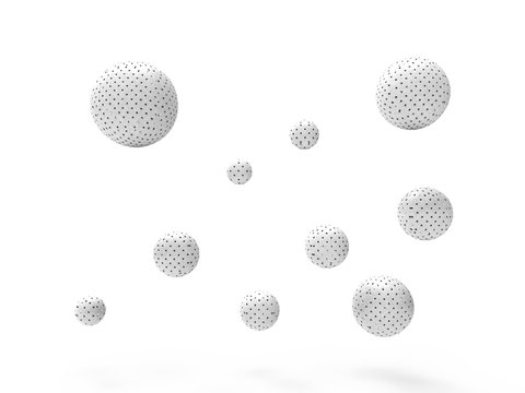 White leather spheres set isolated on white. Realistic 3d illustration rendering. Mock up