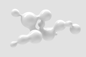 Digital metaball background of flying overflowing into each other shiny spheres 3D illustration