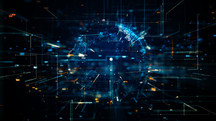3d illustration of abstract sphere shape of glowing circles and particles . Global Network connection visualization . Futuristic earth globe . 3d planet concept . Science and technology background