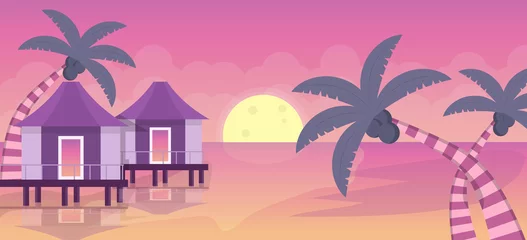 Fotobehang Fluor Roze Strand resorts landschap illustratie  © Vectors Point