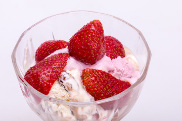 ice cream and fresh ripe strawberries  isolated on white background