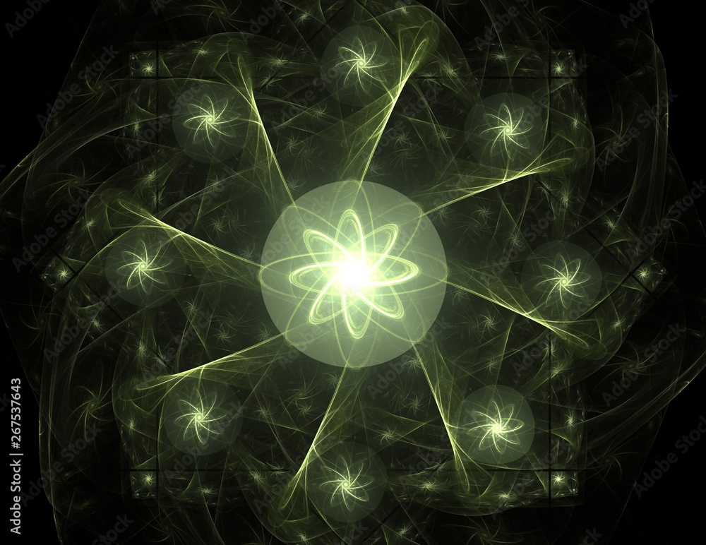 Poster an abstract computer generated modern fractal design on dark background. abstract fractal color text