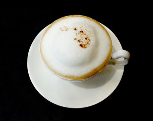 Cappuccino coffee has a bubble in the cup