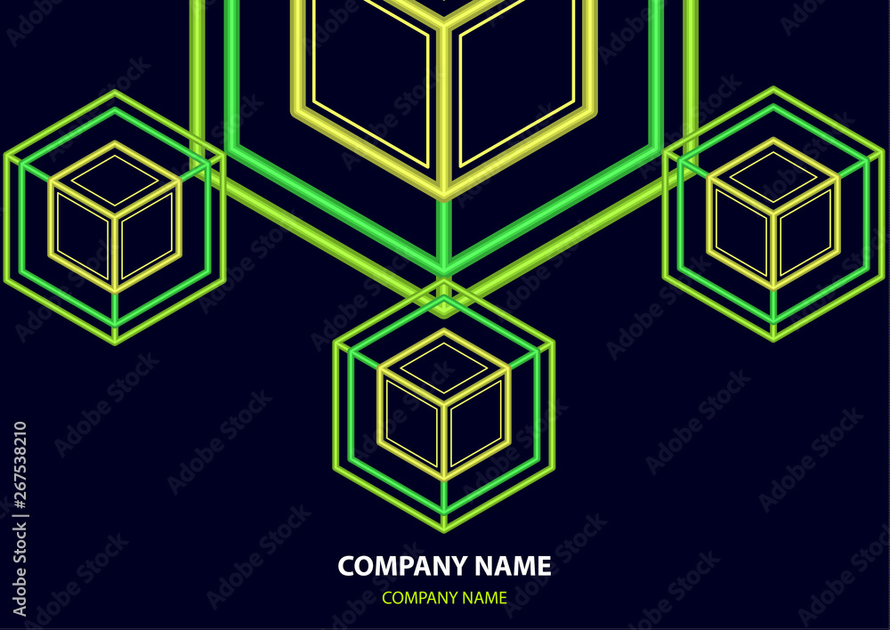 Poster company logo icon design template element. logo in the form of a hexagon, a cube in a cube on a dark