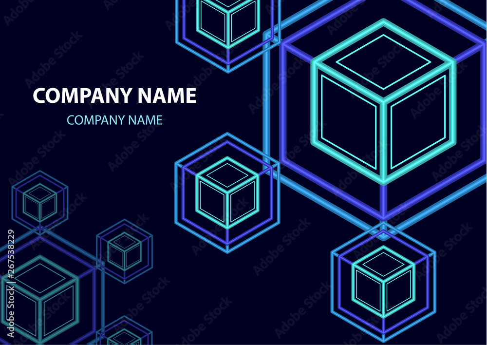 Poster company logo icon design template element. logo in the form of a hexagon, a cube in a cube on a dark