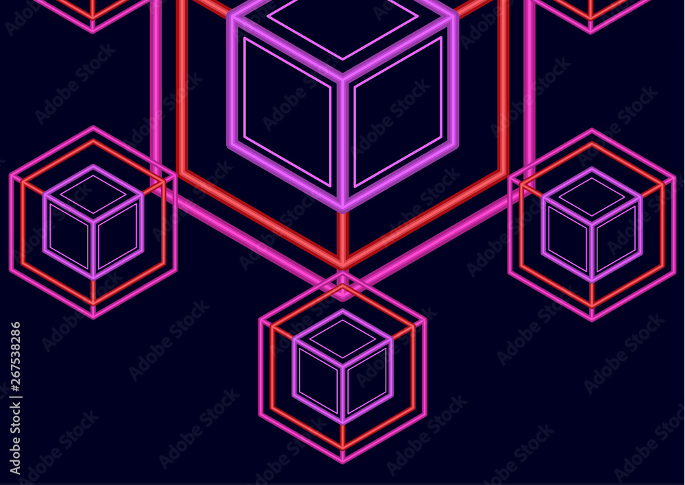 Poster company logo icon design template element. logo in the form of a hexagon, a cube in a cube on a dark