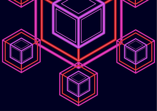 Company logo icon design template element. Logo in the form of a hexagon, a cube in a cube on a dark background.