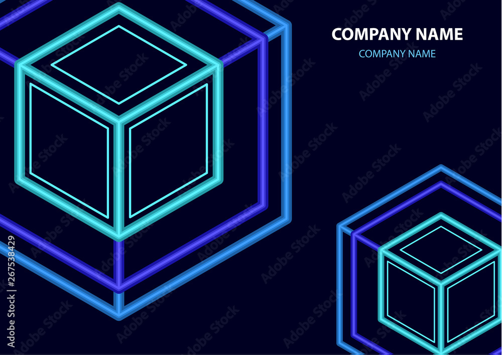 Poster company logo icon design template element. logo in the form of a hexagon, a cube in a cube on a dark