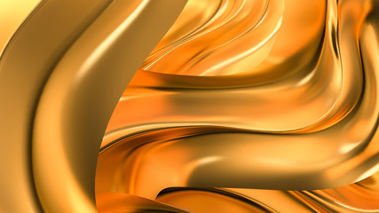 Luxurious golden background with satin drapery. 3d illustration, 3d rendering.
