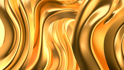 Luxurious golden background with satin drapery. 3d illustration, 3d rendering.