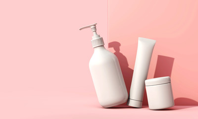 Blank white cosmetic skincare makeup containers. 3D Render