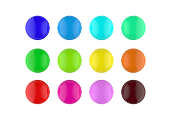 Multicolored 3d round plastic buttons web set. Isolated illustration on white.